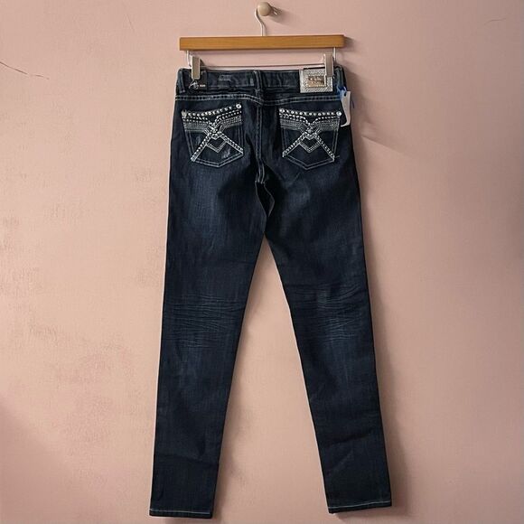 Vintage Cielo Y2K Dark Wash Blue Bejeweled Pocket Low Rise Skinny Jeans Sz 5 NWT - Picture 10 of 12
